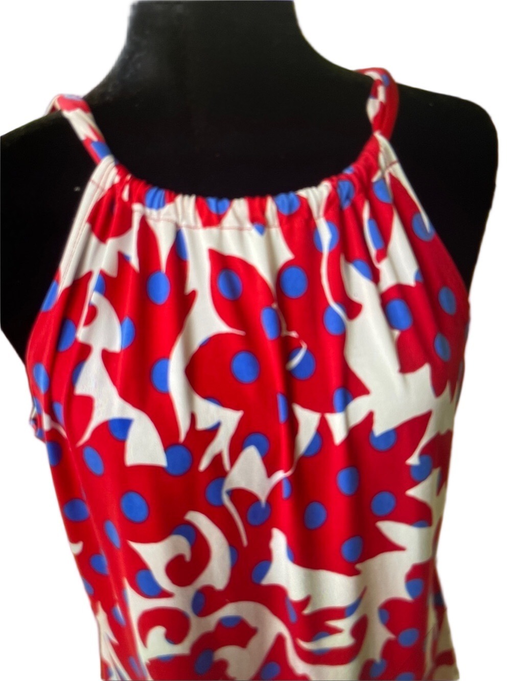 Cynthia Rowley Red and White Sleeveless Halter Floral Dot Print Top Sz Large